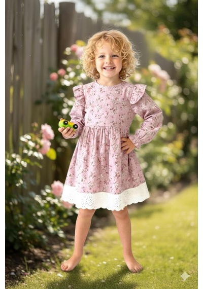 Ketbaby Çiçek Desenli Fisto Elbise 2-8 Yaş Pink Pink