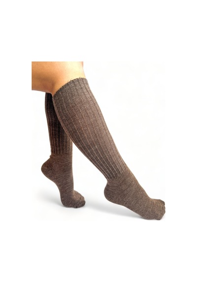 Ciho Socks 4 Çift Uzun Diz Altı Kahverengi Kışlık Kadın Yünlü Çizme Uyku Çorabı Soft Touch Kahverengi