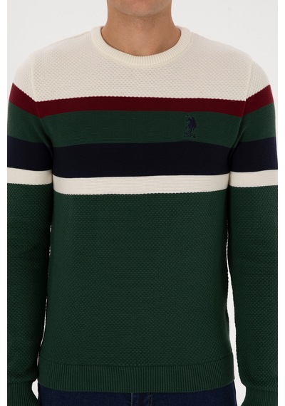 U.S. Polo Assn. Erkek Slim Fit Bisiklet Yaka Koyu Yeşil Kazak 50308234-VR079