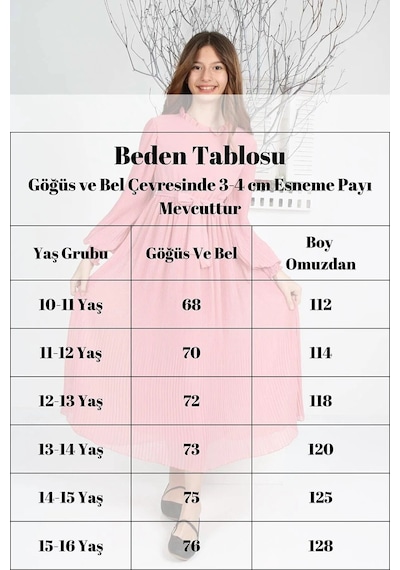 Kız Çocuk Uzun Boydan Pliseli Şifon Elbise Pudra