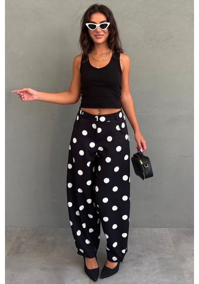Madmext Siyah Puantiyeli Beli Lastikli Balon Kadın Pantolon Mg2886