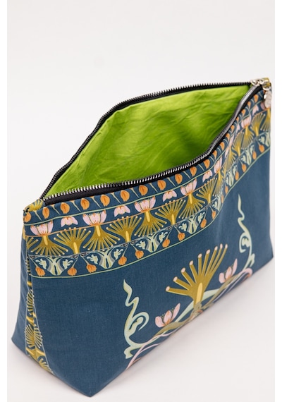 Fabric Craft Bag Portföy Çanta Fermuarlı Clutch Lacivert - Sarı