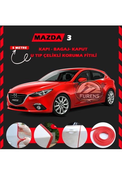 Mazda 3 Oto Araç Kapı Koruma Fitili 5metre Parlak Kırmızı Renk