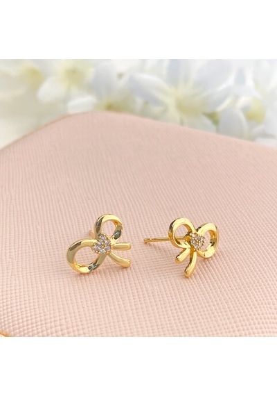 Fiyonk Küpe Zirkon Taşlı Çelik Gold