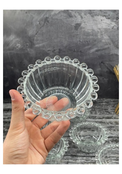 6 Lı Boncuklu Cam Kase Kahvaltılık Tabak 12cm
