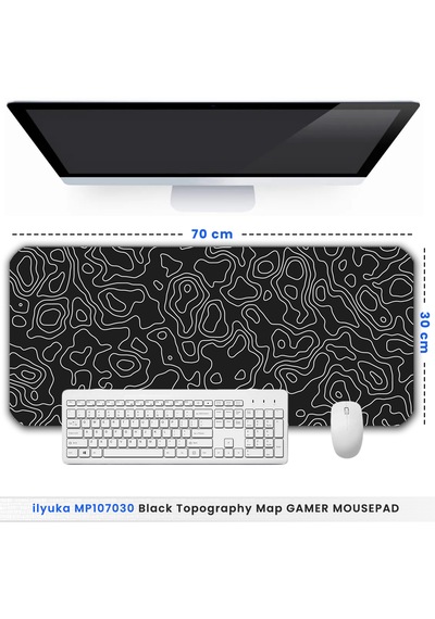 70x30cm Black Topography Map İlyuka Xl Gaming Oyuncu Mousepad