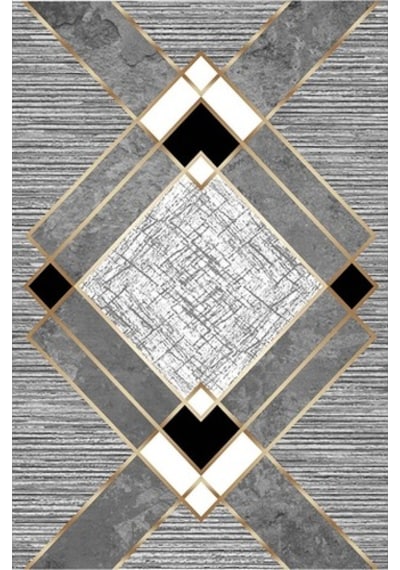 Kaymaz Tabanlı Halı Yıkanabilir Halı Kilim Yolluk Dijital Baskı Gri - Beyaz
