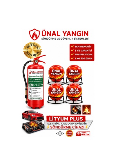 Lityum Plus Yangın Söndürme Topu Ve 1 Kg 300 Gr Yangın Söndürme Cihazı Elektrikli Araç
