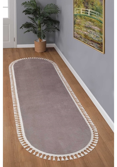 Vl Oval Comfort Ponpon Saçaklı Peluş Post Yolluk Kahverengi Oval Kahverengi Ponpon Saçak