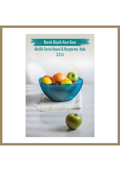 Bezos Akrilik Barok Aquamarin Büyük Kare Meyve & Salata Kasesi & Karıştırma Kabı / 3,3 Lt Cam Değildir 22