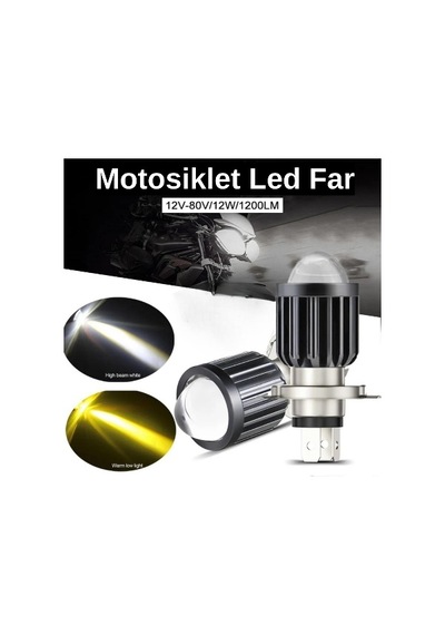Csp Led Lamba Delici Yayıcı Uzun Kısa H4 00 Otomobil Motosiklet Mercekli Çift Renk Far Ampulü Led Far Beyaz - Sarı 1 Adet