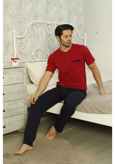 Alissa Erkek Pijama Şort 3 Lü Damat Çeyiz Seti 4010 Bordo