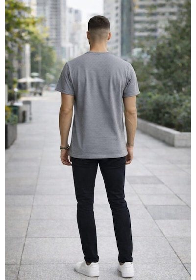Alexandergardı Cep Detaylı Desenli T-shirt Gri