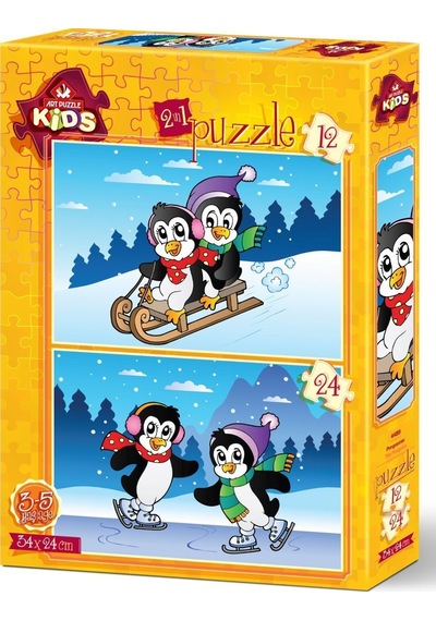 Neşeli Penguenler Kutulu Puzzle/Yapboz 12+24 Parça
