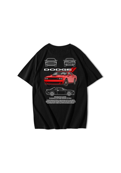 Brz Collection Unisex Oversize Dodge Challenger Srt Hellcat T-shirt-siyah Siyah