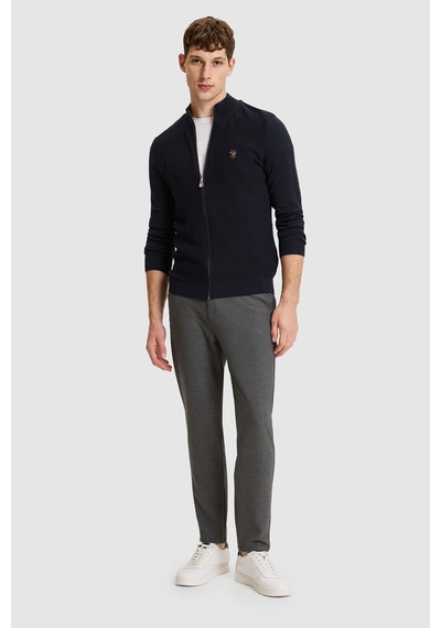 U.S. Polo Assn. Erkek Lacivert Dik Yaka Fermuarlı Slim Fit %100 Pamuk Basic Triko Hırka 50328871-vr033