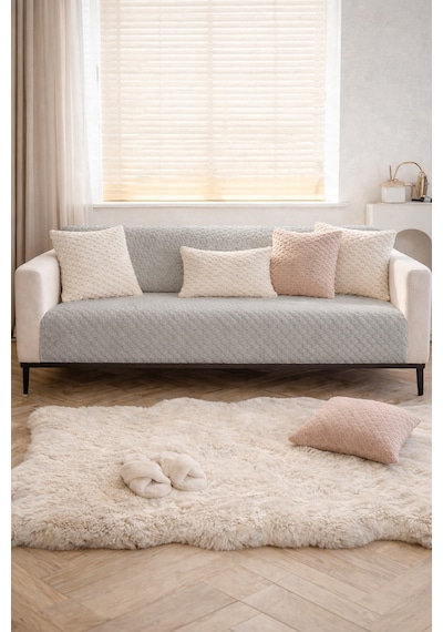 Soft Kürklü Koltuk Örtüsü 170x215 Cm Yumuşak Peluş Kaymaz Taban Kanepe Örtüsü Gri