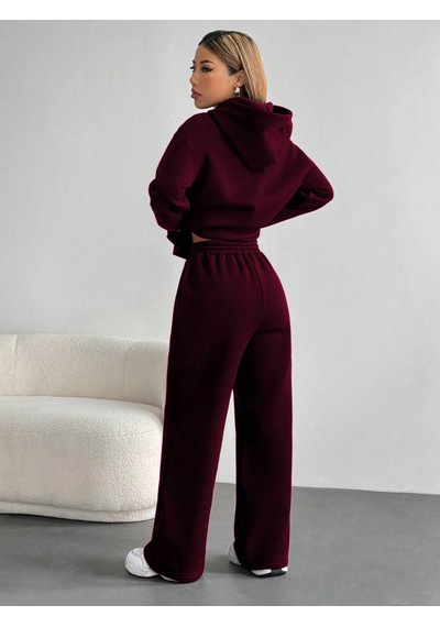 Macklin Unisex Kadın Erkek Healty For Baskılı Oversize 3 İplik Kapüşonlu Sweatshirt Ve Baggy Eşofman Altı Bordo