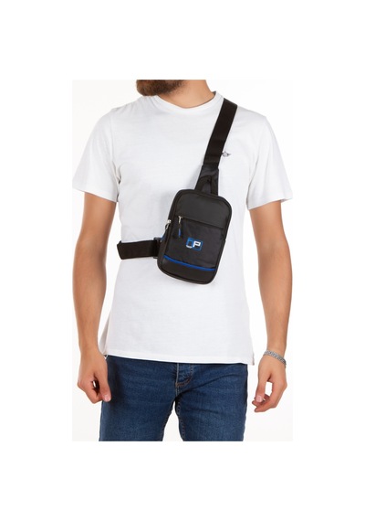 Newish Polo Impertex Suya Dayanıklı Kumaş Siyah-mavi Unısex Omuz Çantası Günlük,seyahat,okul Siyah - Mavi