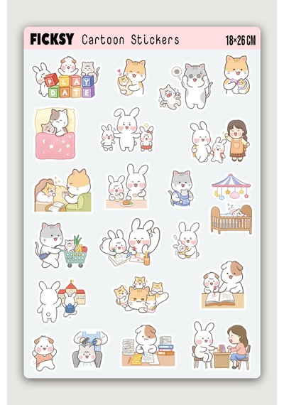Kawaii Stili Sevimli Anne Bebek Çocuk Hayatı Sticker Seti - 21 Adet Etiket Çıkartma Diğer