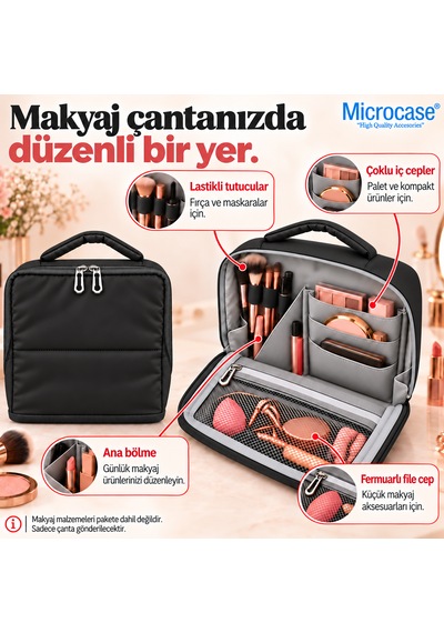 Microcase Çok Bölmeli Fermuarlı Geniş İç Hacimli Makyaj Malzemeleri Organizeri Al7049