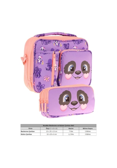 Kaukko Kids Kız Çocuk Mor Somon Panda Desenli Üç Bölmeli Thermo Beslenme Çantası Ve Kalemlik Seti L7233+l8233 Mor - Somon Kaukko Kids Kız Çocuk Mor Somon Panda Desenli Üç Bölmeli Thermo Beslenme Çantası Ve Kalemlik Seti L7233+l8233 Mor - Somon