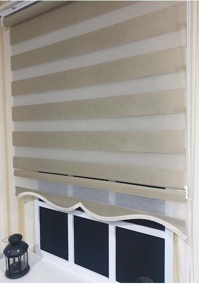 Zebra Stor Perde Organze Bej Etek Dilimli Stb905
