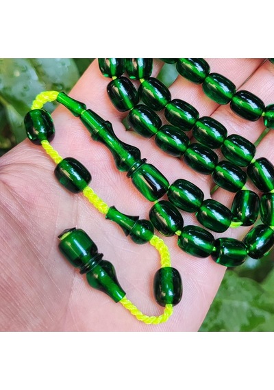 9 x 11 MM Şeffaf Delim Zümrüt Yeşili Katalin Tesbih - Ergin Baran Necef