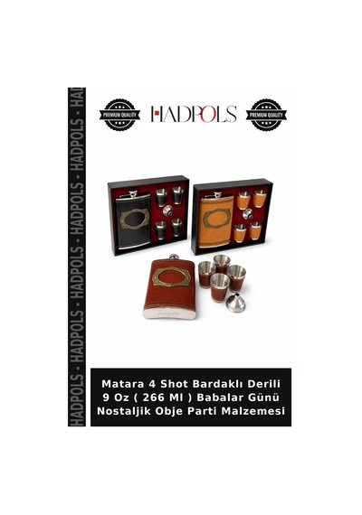 Matara 4 Shot Bardaklı Derili 9 Oz 266 Ml Babalar Günü Nostaljik Obje Parti Malzemesi Çok Renkli