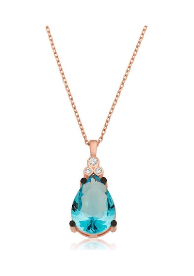 925 Ayar Gümüş Mavi Topaz Damla Kadın Kolye Rose Gold