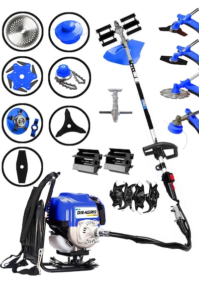 Dragro DRG-2PR M 4x4 Bahçe Seti 2 Zamanlı Sırt Tipi Benzinli Motorlu Tırpan Ot Çim Çayır Biçme Kesme Makinesi