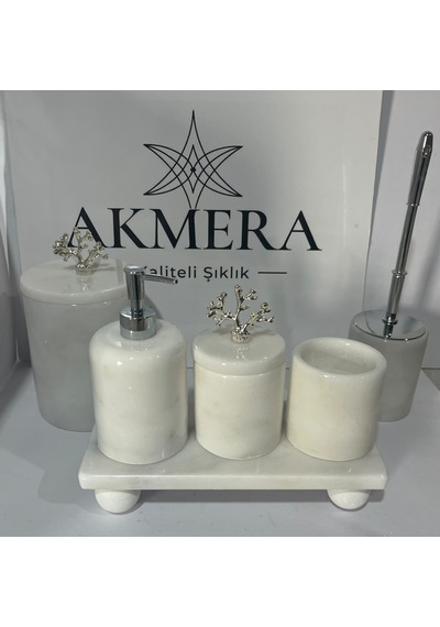 6 Parça Dikdörtgen Tepsi Ultra Lüks Banyo Seti Beyaz