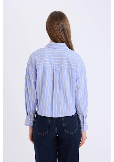 DeFacto Relax Fit Çizgili Poplin Uzun Kollu Gömlek E1261AX25SPNV248