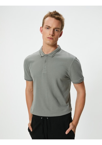 Koton Slim Fit Polo Tişört Kısa Kollu Çizgi Detaylı Pamuklu Gri 4sam10148mk Gri