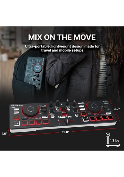 Mixtrack Go Kompakt Bluetooth Dj Controller 2 Deck, Stems Kontrolü, Smart Fader, Kapasitif Dokunmatik Jog Wheel, Us