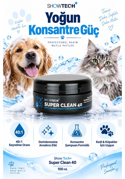Showtech Super Clean 40 Derin Temizleyici Ve Arındırıcı Kedi Köpek Şampuanı 100 Ml