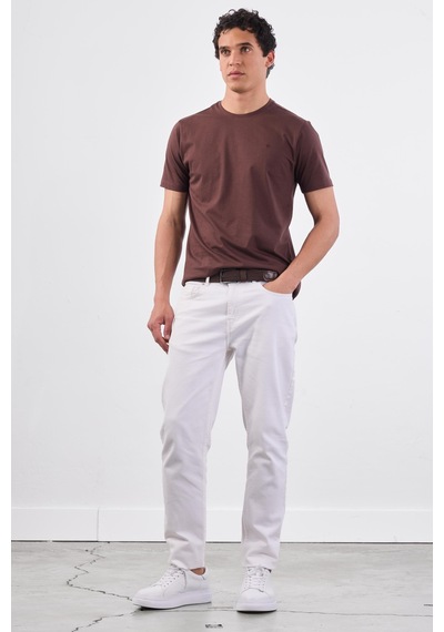 Dufy Kahve Bisiklet Yaka Pamuklu Düz Renk Slim Fit Erkek T-shirt Kahve