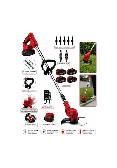 Dragro Drg-21v Kömürsüz Motor Çift Akü Uzatmalı Kollu Çalı Ot Biçme Şarjlı Tırpan 4 Akülü
