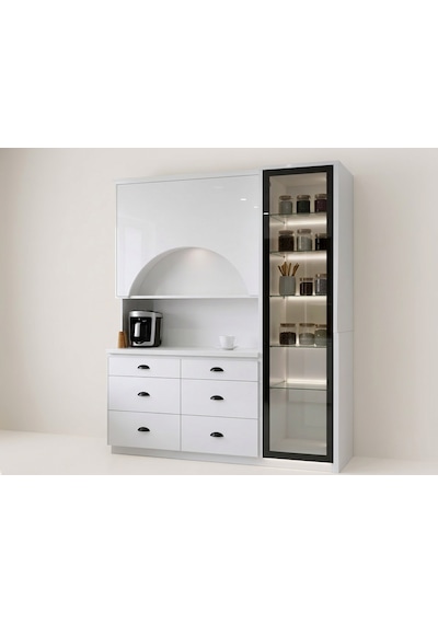 Lüks High Gloss Mutfak Dolabı & Kahve Köşesi - %100 Mdf Gövde, Led Aydınlatmalı, 6 Çekmeceli Parlak Beyaz Lüks High Gloss Mutfak Dolabı & Kahve Köşesi - %100 Mdf Gövde, Led Aydınlatmalı, 6 Çekmeceli Parlak Beyaz