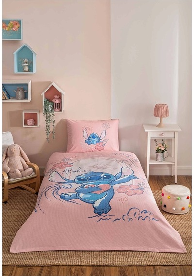 Özdilek Lisanslı Tek Kişilik Çocuk Pike Takımı-stitch Aloha Pembe