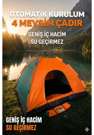 Özel Üretim Su Geçirmez Dayanıklı Pratik Otomatik Kurulumlu Kamp Çadırı 6 Kişilik 220x250x150cm Çok Renkli