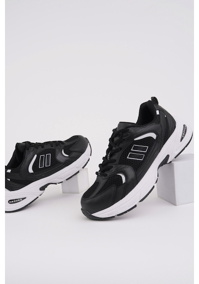 Muggo Shift Kadın Kalın Taban Bağcıklı Günlük Sneaker Spor Ayakkabı Siyah