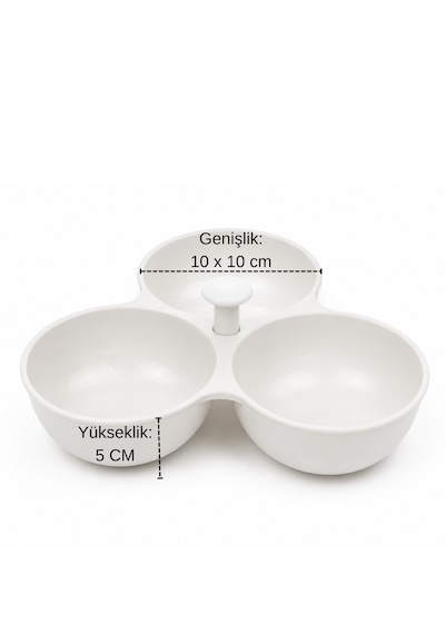 Üç Gözlü Çerezlik 15 Cm Şık Sunum 360 Döndürülebilir Sunumluk Portatif Çerez Çok Amaçlı Kahvaltılık Seti Beyaz