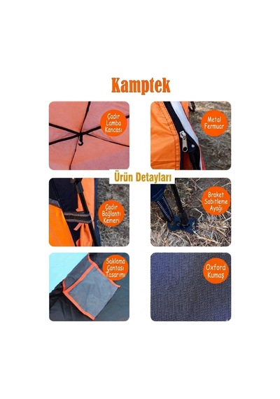 Kamptek 6 Kişilik Su Geçirmez Otomatik Kamp Çadırı - Çift Kapılı Taşıma Çantalı Kırmızı