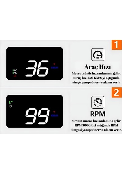 Araç Hız Göstergesi Dijital Ekran ,voltaj Su Sıcaklığı ,yansımalı Göstergeli , Obd2 Hud