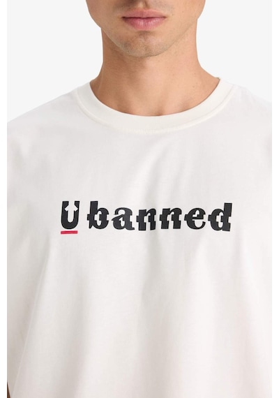 Defacto %100 Pamuk Loose Fit Bisiklet Yaka Baskılı Kısa Kollu Tişört F5731ax25auer105 Ekru
