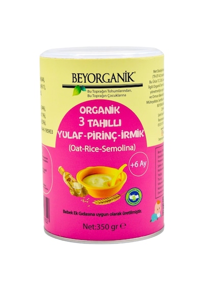Beyorganik Bebek Ek Gıdası Organik 3 Tahıllı Yulaf Pirinç İrmik +6ay