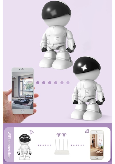 Hd Kablosuz Ip Kamera Wi-fi Robot Şeklinde Kamera 1080 P Wifi Gece Görüş Kamerası Beyaz