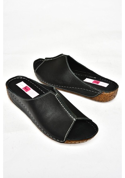 Fox Shoes P555064003 Siyah Hakiki Deri Kadın Terlik Siyah