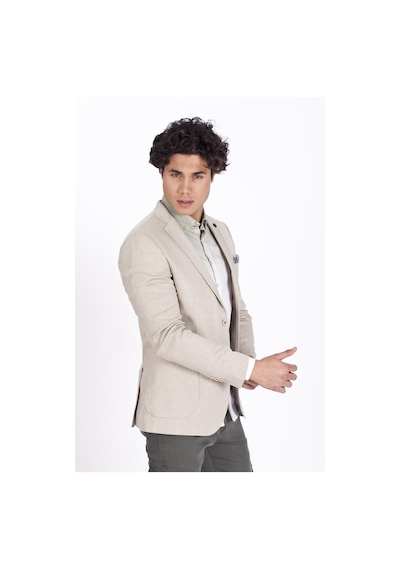 Ncs Jeans Erkek Blazer Slim Fit Dar Kesim Çizgili Keten Karışımlı Ceket 4869-Bej